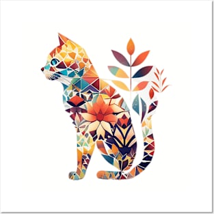 Floral Cat Geometrix Posters and Art